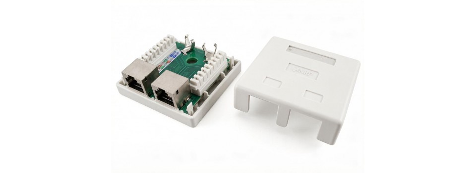 Hyperline SB1‑2‑8P8C‑C5e‑WH: двойная розетка RJ‑45 для надёжного сетевого подключения