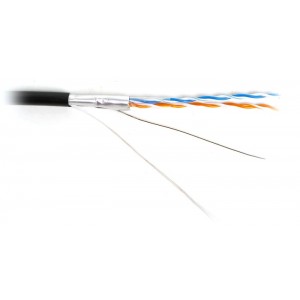 Hyperline FUTP2-C5-S24-SW-OUT-PE-BK-500 (500 м) Кабель витая пара, экранированная F/UTP, категория 5, 2 пары (24 AWG), одножильный, экран - фольга, с металлическим тросом, внешний, PE, -40°C–+60°C, черный Hyperline FUTP2-C5-S24-SW-OUT-PE-BK-500 (500 м) Кабель витая пара, экранированная F/UTP, категория 5, 2 пары (24 AWG), одножильный, экран - фольга, с металлическим тросом, внешний, PE, -40°C–+60°C, черный