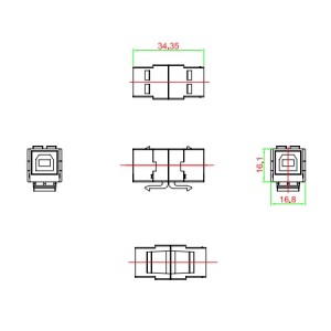 Hyperline KJ1-USB-B2-BK Вставка формата Keystone Jack с проходным адаптером USB 2.0 (Type B), ROHS, черная Hyperline KJ1-USB-B2-BK Вставка формата Keystone Jack с проходным адаптером USB 2.0 (Type B), ROHS, черная