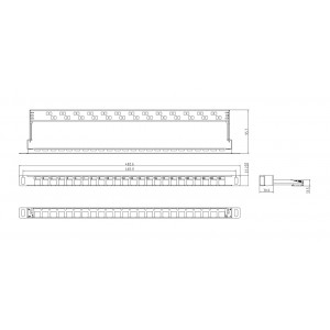 Hyperline PPBLHD-19-24S-SH-RM Модульная патч-панель 19, 24 порта, Flat Type, 0.5U, для экранированных и неэкранированных модулей Keystone Jack (кроме KJ1-C2, KJ2-C5e, KJ2-C6), с задним кабельным организатором (без модулей) Hyperline PPBLHD-19-24S-SH-RM Модульная патч-панель 19, 24 порта, Flat Type, 0.5U, для экранированных и неэкранированных модулей Keystone Jack (кроме KJ1-C2, KJ2-C5e, KJ2-C6), с задним кабельным организатором (без модулей)