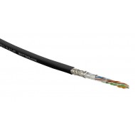 Hyperline SFUTP4-C5E-S24-IN-PVC-BK-305 (305 м) Кабель витая пара SF/UTP, категория 5e, 4 пары(24 AWG), одножильный(solid), экран - фольга + медная оплетка, PVC, –20°C – +75°C, черный - гарантия:15 лет компонентная; 25 лет системная