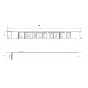 Hyperline SHE19-8IEC-S-CB Блок розеток для 19 шкафов, горизонтальный, 8 розеток IEC320 C13, выключатель в подсветкой, без кабеля питания, клеммная колодка 16A, 250В, 482.6x44.4x44.4мм (ШхГхВ), корпус алюминий, черный Hyperline SHE19-8IEC-S-CB Блок розеток для 19 шкафов, горизонтальный, 8 розеток IEC320 C13, выключатель в подсветкой, без кабеля питания, клеммная колодка 16A, 250В, 482.6x44.4x44.4мм (ШхГхВ), корпус алюминий, черный
