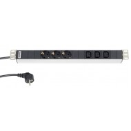 Hyperline SHT19-3SH-3IEC-2.5EU Блок розеток для 19 шкафов, горизонтальный, 3 розетки Schuko, 3 розетки IEC320 C13, кабель питания 2.5м (3х1.5мм2) с вилкой Schuko 16A, 250В, 482.6x44.4x44.4мм (ШхГхВ), копрус алюминий