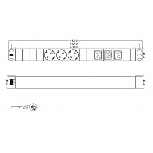 Hyperline SHT19-3SH-3IEC-2.5EU Блок розеток для 19 шкафов, горизонтальный, 3 розетки Schuko, 3 розетки IEC320 C13, кабель питания 2.5м (3х1.5мм2) с вилкой Schuko 16A, 250В, 482.6x44.4x44.4мм (ШхГхВ), копрус алюминий Hyperline SHT19-3SH-3IEC-2.5EU Блок розеток для 19 шкафов, горизонтальный, 3 розетки Schuko, 3 розетки IEC320 C13, кабель питания 2.5м (3х1.5мм2) с вилкой Schuko 16A, 250В, 482.6x44.4x44.4мм (ШхГхВ), копрус алюминий