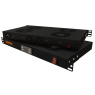 Hyperline TRFA-MICR-4F-RAL9004 Модуль вентиляторный 19, 1U, глубиной 290мм, с термостатом и 4-я вентиляторами, номинальная мощность 70.40 Вт, датчик температуры, кабель питания C13-Schuko 1.8м, цвет черный (RAL 9004)