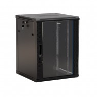 Hyperline TWB-1266-GP-RAL9004 Шкаф настенный 19-дюймовый (19), 12U, 650x600х600мм, стеклянная дверь с перфорацией по бокам, ручка с замком, цвет черный (RAL 9004) (разобранный)