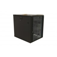 Hyperline TWB-1268-GP-RAL9004 Шкаф настенный 19-дюймовый (19), 12U, 650x600х800мм, стеклянная дверь с перфорацией по бокам, ручка с замком, цвет черный (RAL 9004) (разобранный)