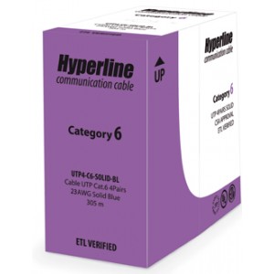 Hyperline UUTP4-C6-S23-IN-PVC-BL-305 (305 м) Кабель витая пара, неэкранированная U/UTP, категория 6, 4 пары (23 AWG), одножильный (solid), с разделителем, PVC, –20°C – +75°C, синий - гарантия: 15 лет компонентная; 25 лет системная Hyperline UUTP4-C6-S23-IN-PVC-BL-305 (305 м) Кабель витая пара, неэкранированная U/UTP, категория 6, 4 пары (23 AWG), одножильный (solid), с разделителем, PVC, –20°C – +75°C, синий - гарантия: 15 лет компонентная; 25 лет системная